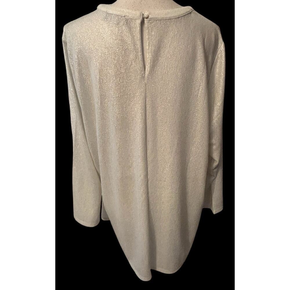 Lane Bryant Size 22/24 Metallic White Silver Festive Boat Neck Blouse Holiday - Picture 4 of 9